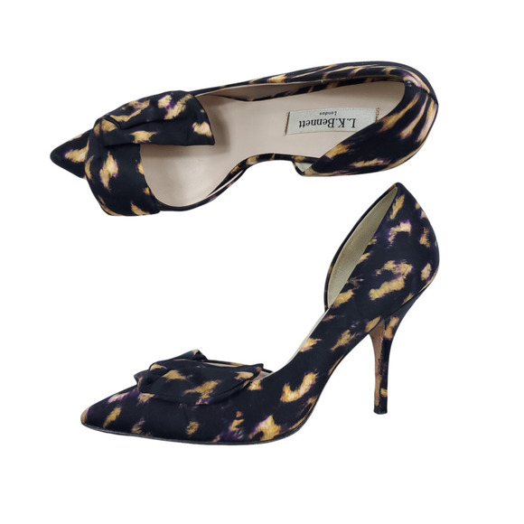 LK Bennett Black and Gold Patterned Heels - Picture 1 of 12